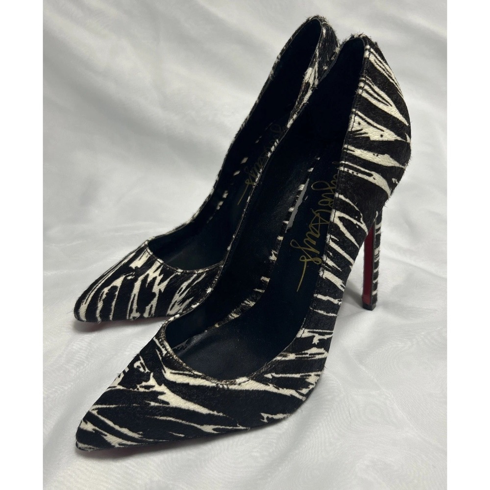 Taylor Says Bones Black White Zebra Pony Hair Leather Pump Size 7‎